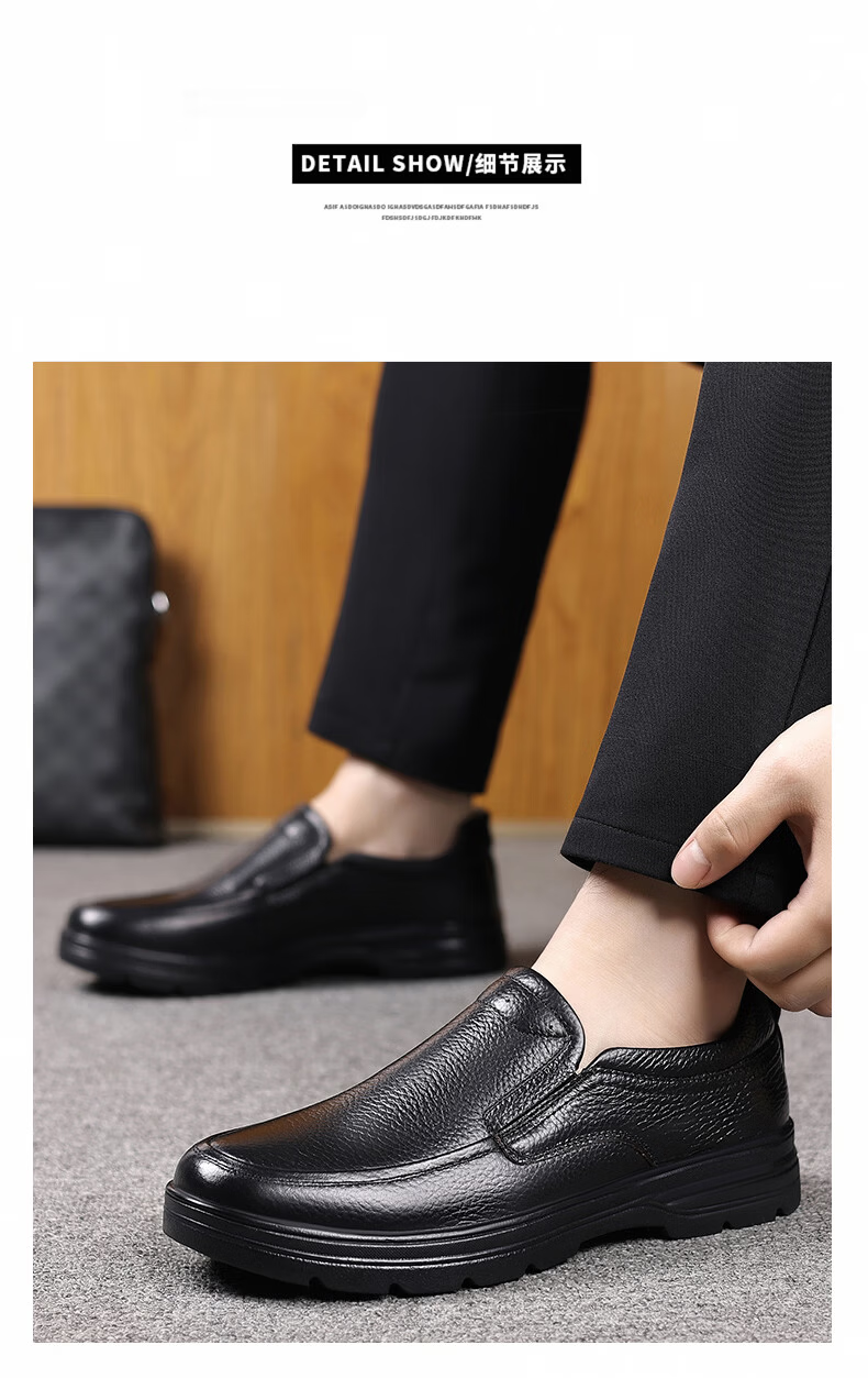 CARTELO First Layer Cowhide Men's Breathable Casual Leather Slip-On Shoes Genuine Leather Dad Shoes KX05 Black Size 46 9