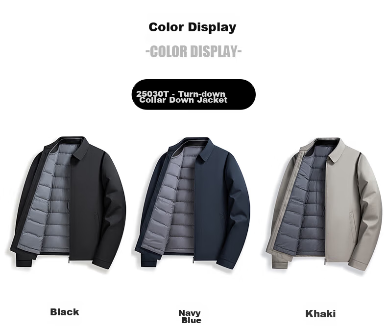 ROMON Lightweight Down Jacket Men Dad Warm Autumn Winter Business Casual Lapel Executive Coat 25030Y Dark Blue XL 11