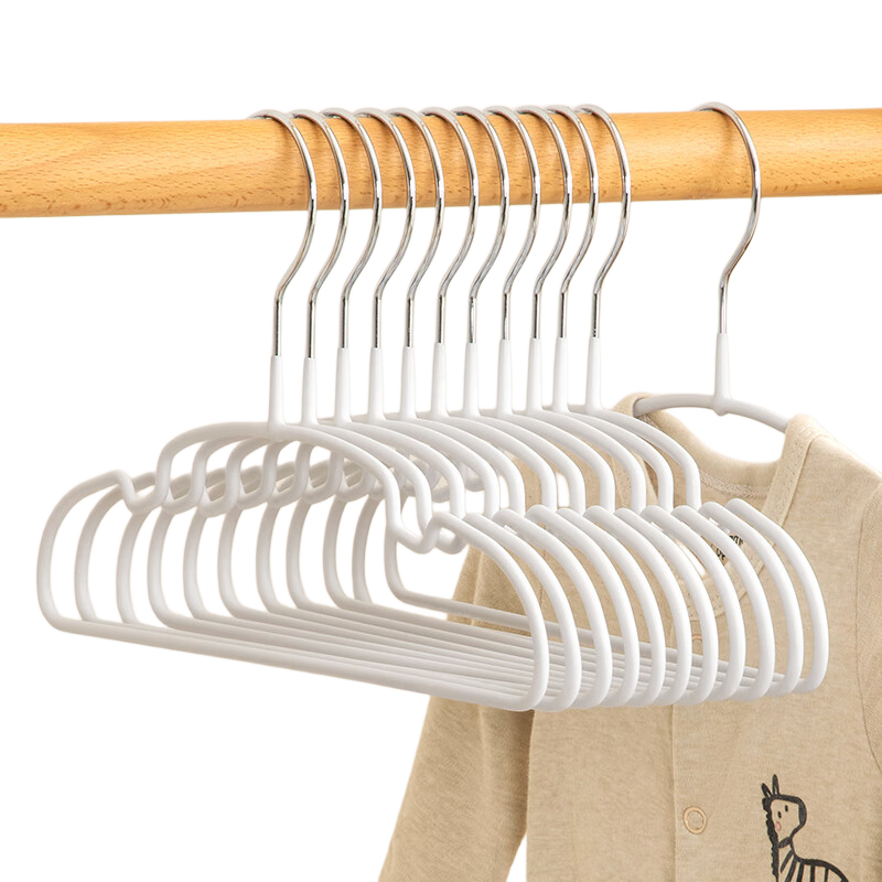ZUO ZHUAN JIAO Children's Clothes Hangers, Plastic-Coated Frosted Non-Slip Seamless Hangers for Home Use, 10 Pieces, Matte White