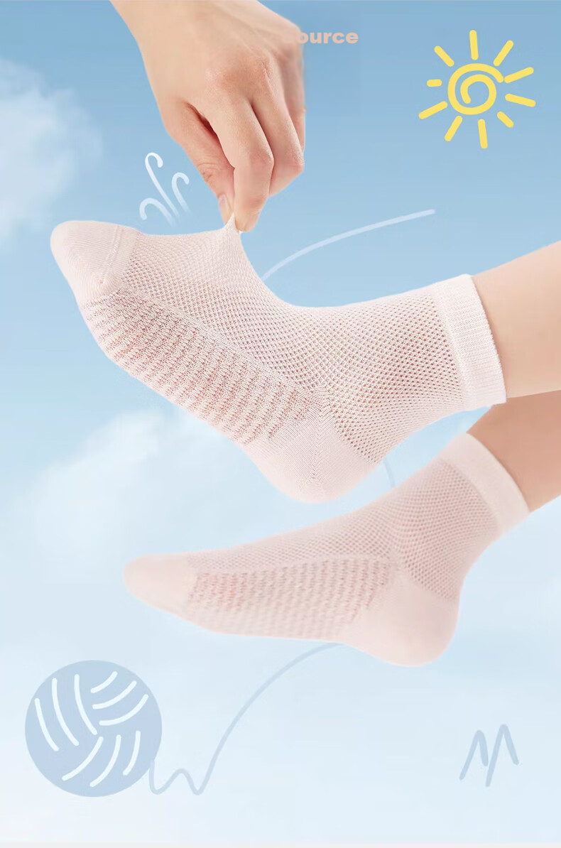 Bejirog Kids Summer Thin Mesh Socks 100% Cotton Breathable Antibacterial Odor-Resistant Mid-Calf Socks for Boys and Girls 8