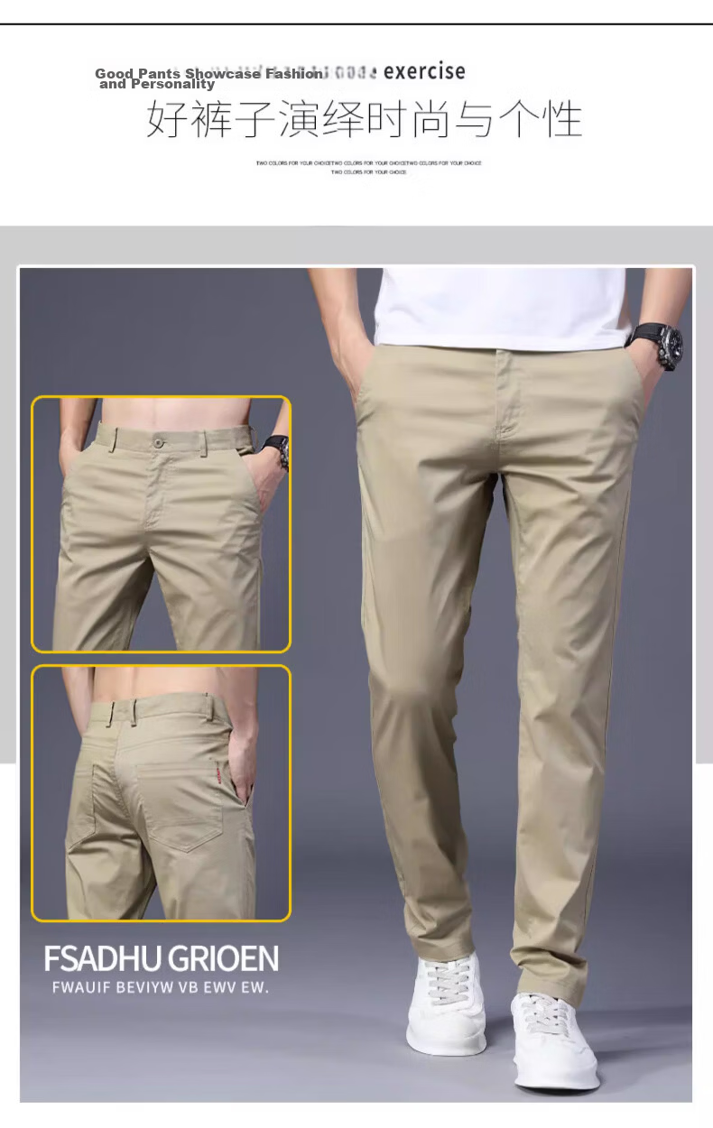 Playboy Summer Lightweight Men's Casual Pants Pure Cotton Loose Straight-Leg New Trendy Brand Versatile Stretch Trousers for Men 5