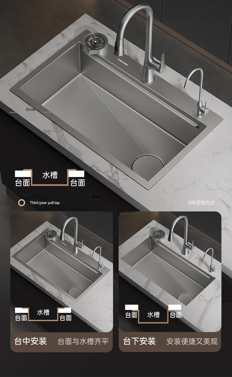 Dongpeng 5mm Thickened Kitchen Sink Large Single Bowl 304 Stainless Steel Extra Large Undermount Dishwasher Sink 8148 24