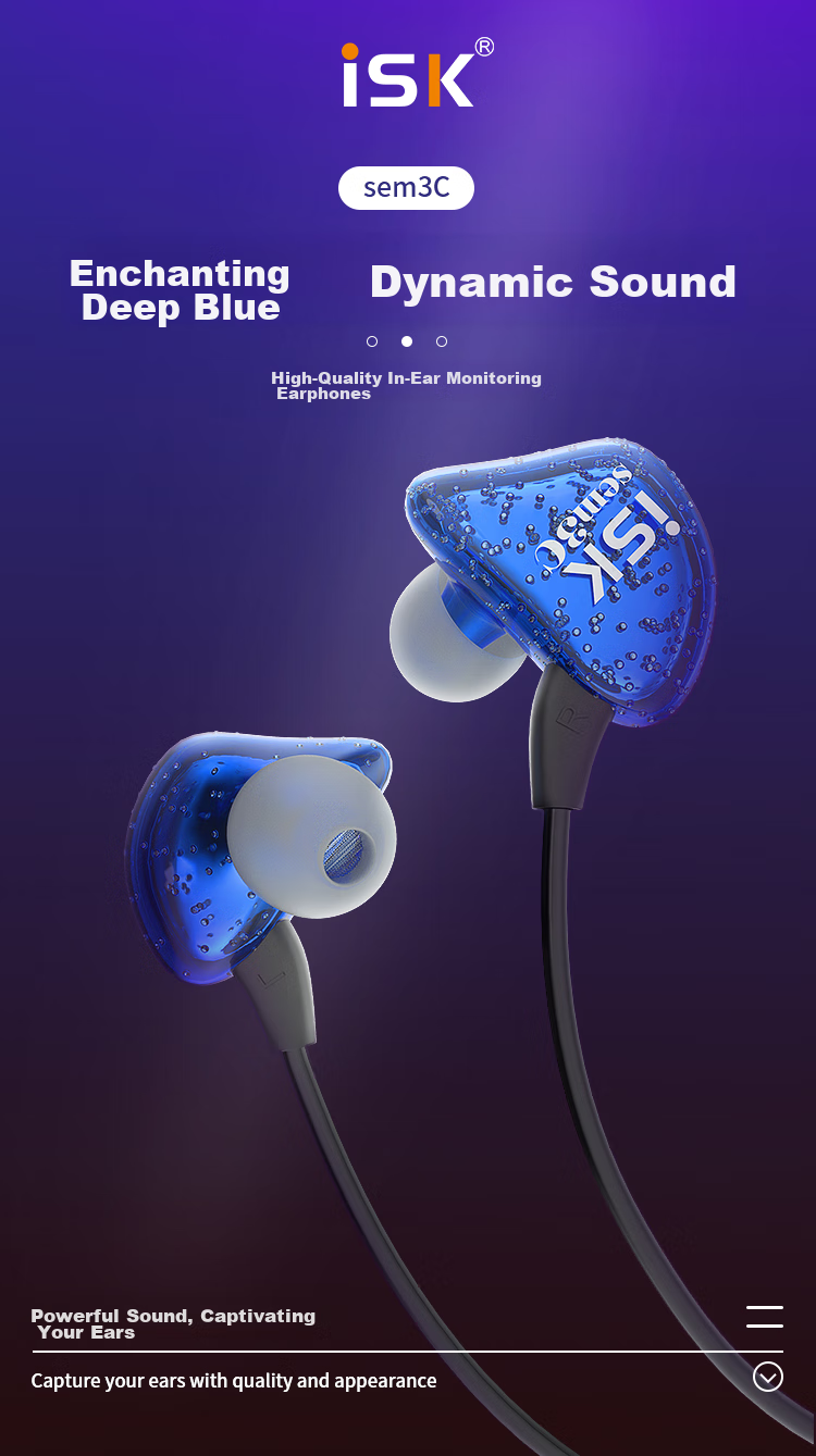 ISK SEM3C Black Professional In-Ear Monitoring Headphones for Mobile Phones, Computers, Sound Cards, Live Streaming, Singing, Recording, Stage Performance Monitoring with In-Ear Monitor Return. Detachable Ear Hooks for Comfortable Wear 1