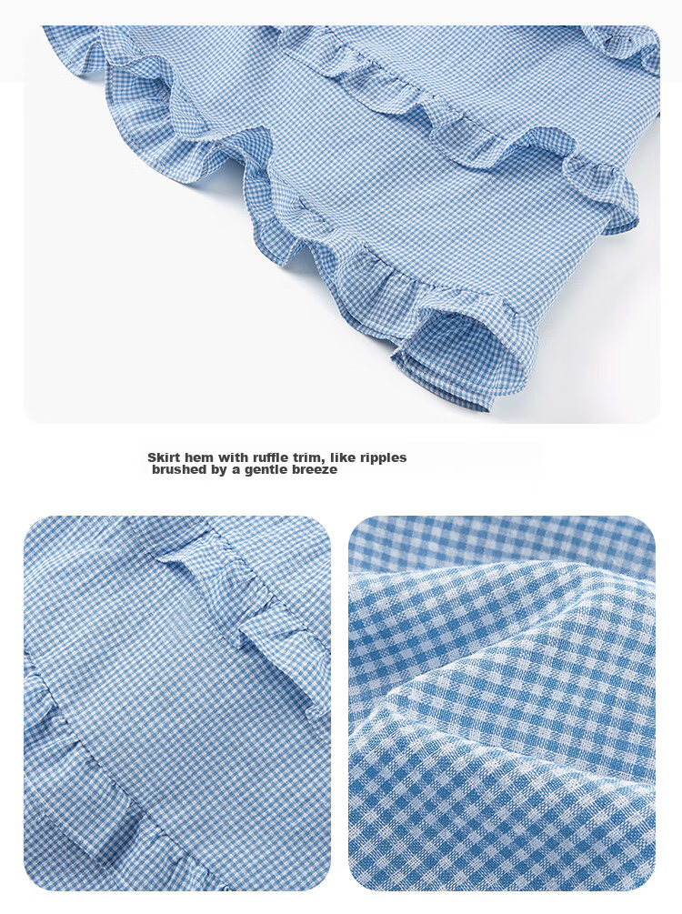 Balachi Girls Spring Summer Vacation Style Plaid Skirt Outdoor Casual Cake Skirt Pastoral Long Skirt 130 Blue 9