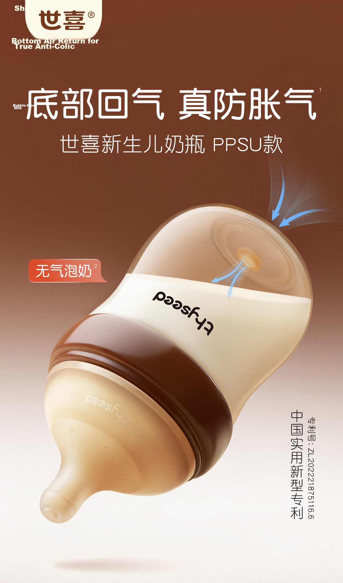 Shixi Baby Bottle for Newborns 0-1 Month, Anti-Colic PPSU Infant Breast-Like Anti-Choking Nipple, 160ml 3