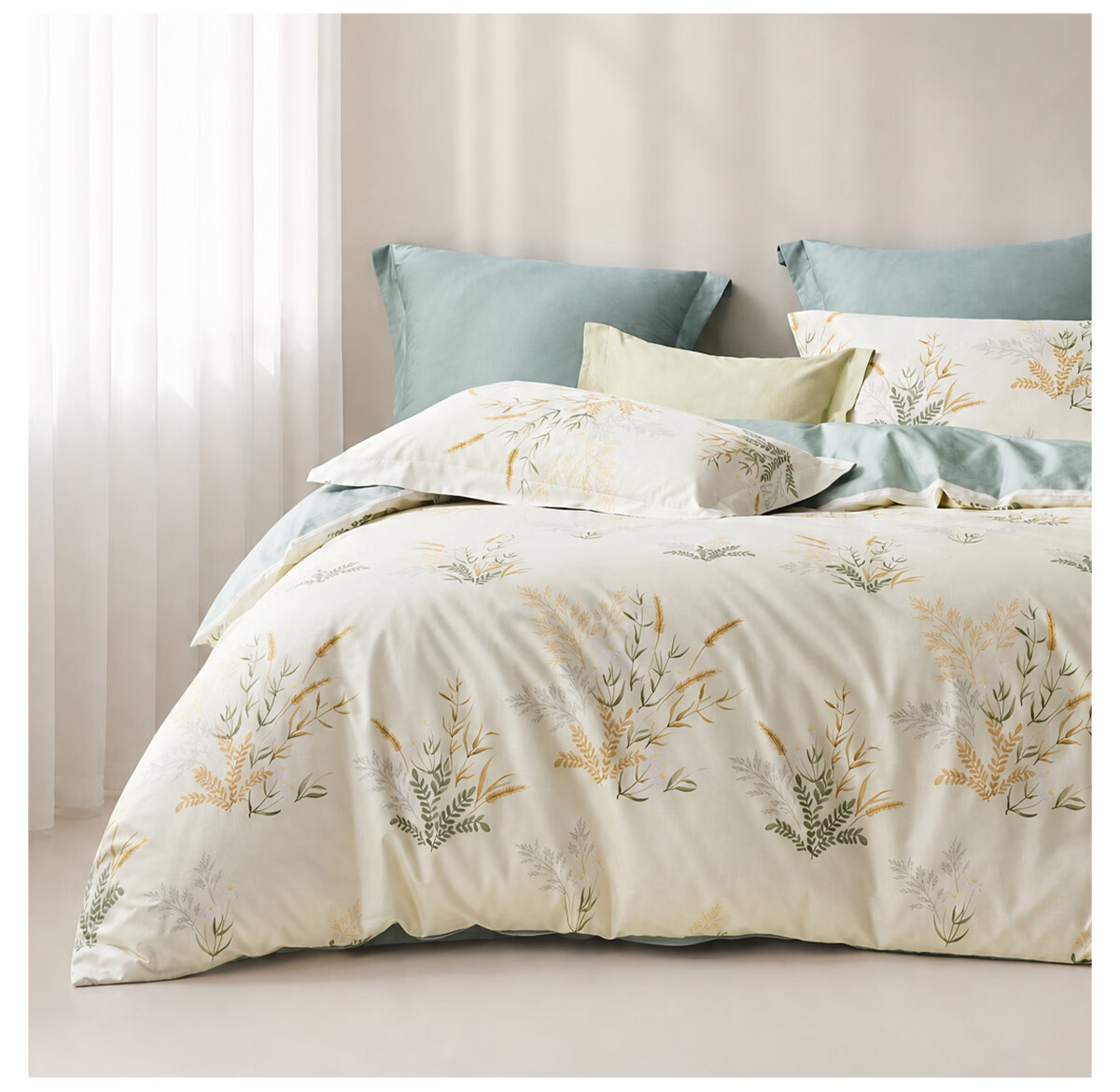 LOVO Luolai Pure Cotton Four-Piece Bedding Set with Twill Bedsheet And Duvet Cover, Double Bed Linen, 220*240cm, Beige 20