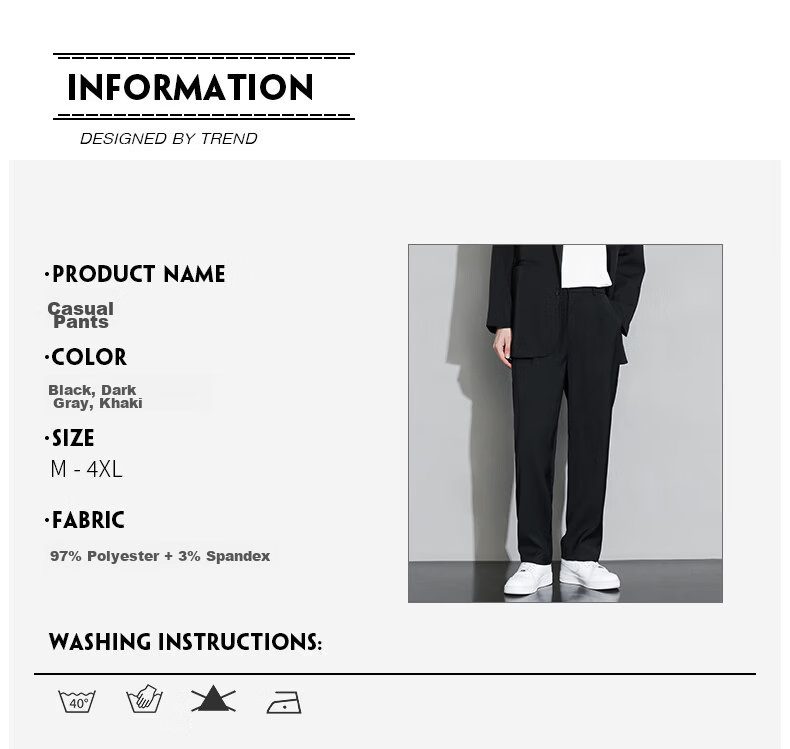 MULINSEN Men's Casual Straight-Leg Dress Pants Solid Color Simple Versatile Black 4XL 6