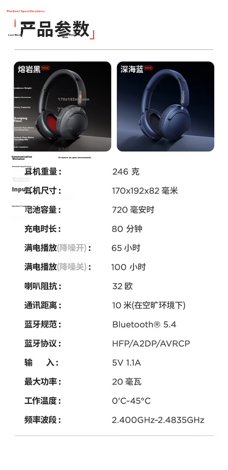 1MORE HQ51 Jay Chou Edition Over-Ear Bluetooth Headphones SonoFlow Pro Dual Gold Standard Sound 100H Long Battery Life Active Noise Cancelling Gaming Music Headphones Black 22