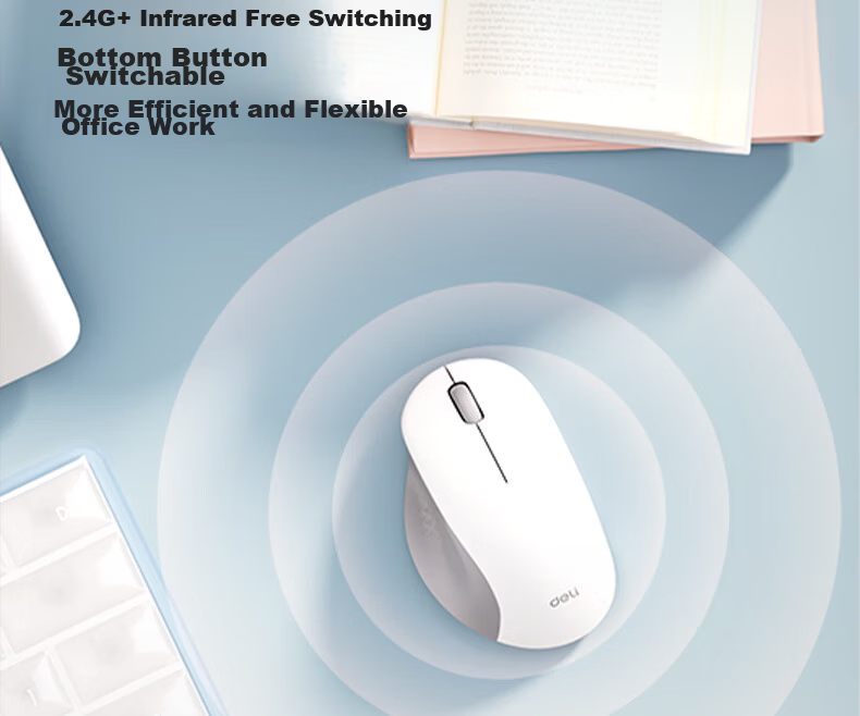Deli Wireless Bluetooth Dual-Mode Mouse JD Self-Operated Silent Ergonomic Portable Office Mouse Laptop Desktop Universal 4000DPI White LN20-B 5