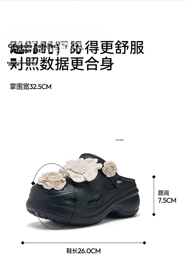 Semir Official Genuine Non-Slip Soft Sole Pearl Camellia Black Slip-On Clog Shoes SML262001 Size 40-41 8