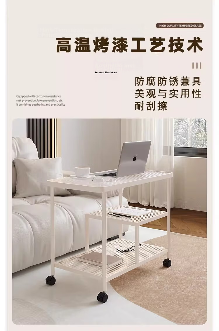 FENJIEXIAN Side Table Tempered Glass Coffee Sofa Side Table Living Room Side Desk Simple Tea Table Bedside Cabinet Mobile Nightstand 7