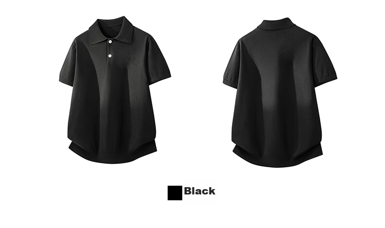 Dingfengbaoluo Vintage Old Coin Style Short Sleeve Men's Summer Luxury Business Polo Knit Casual Shirt KK65 Black 2XL 23