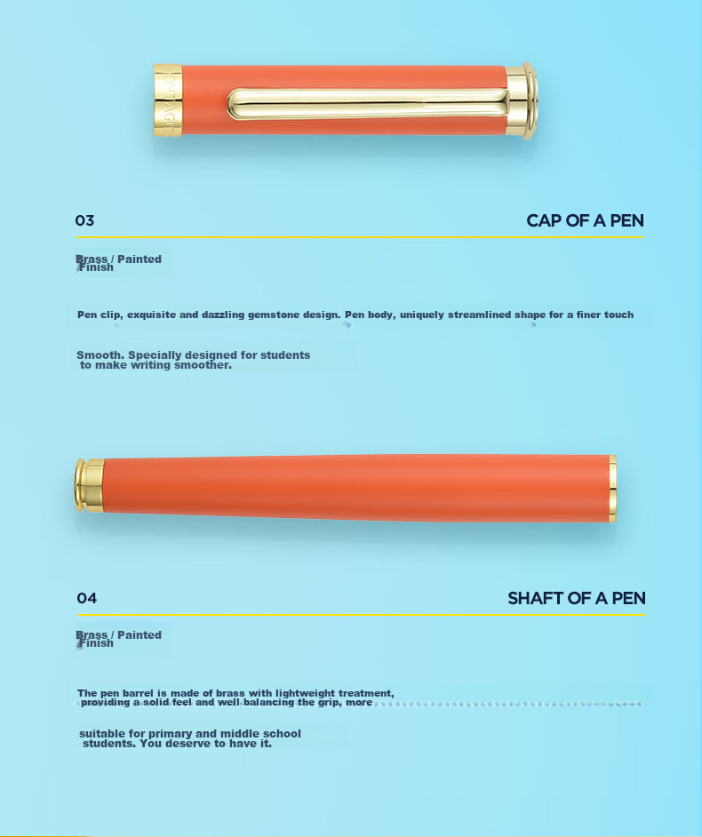 MONTAGUT Children's Day Gift Primary School Grades 4-6 Kids Fountain Pen Writing Practice Posture Correcting Multifunctional Dual-Use Ink Cartridge Pen Ideal Series Orange 10