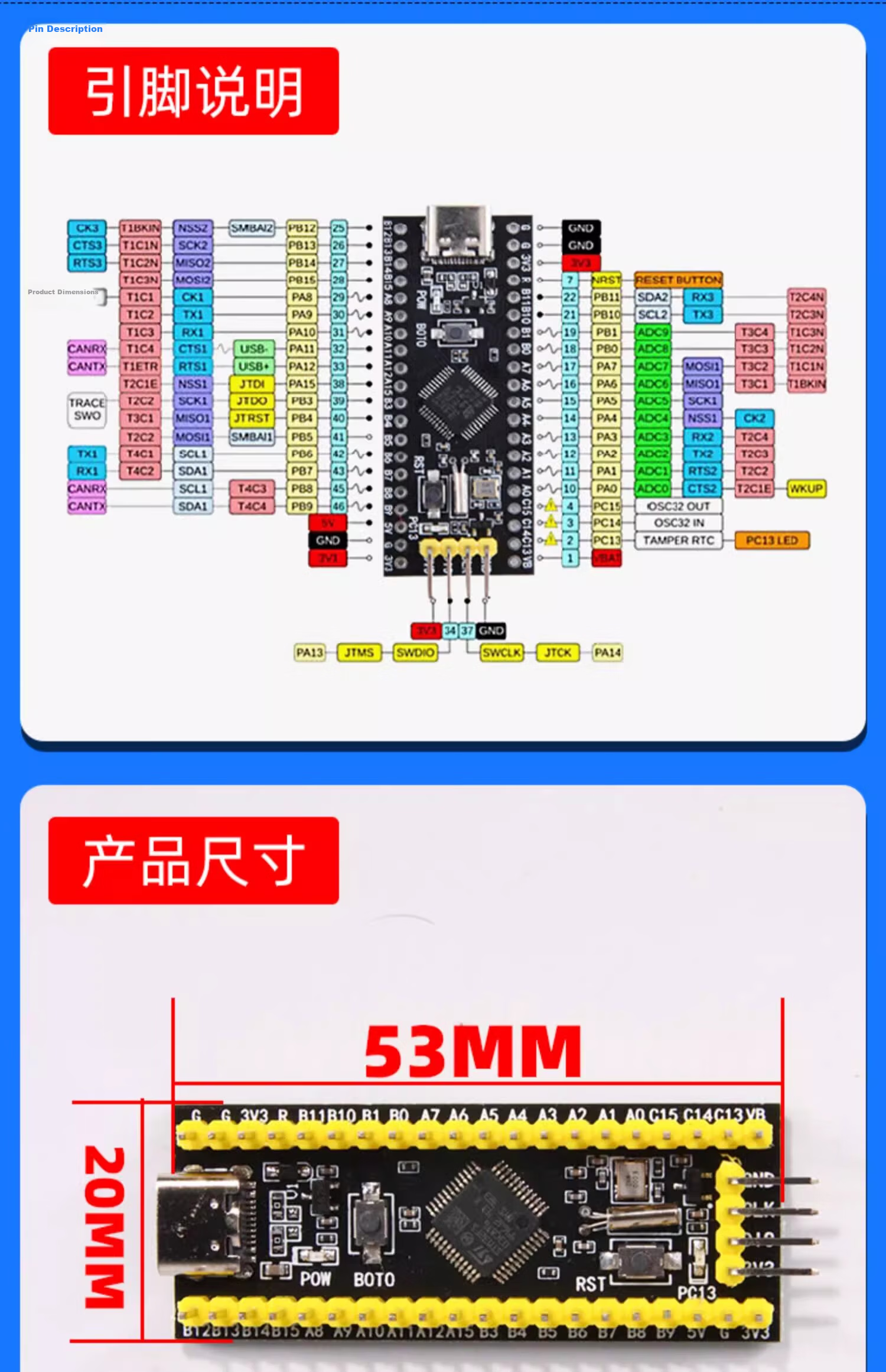 Wondy STM32F103C8T6 Core Board Development Board Mini System Board/APM32 System Board with SWD Interface and Pin Header STM32F103C6T6 Core Board Includes Pin Header Unassembled 14