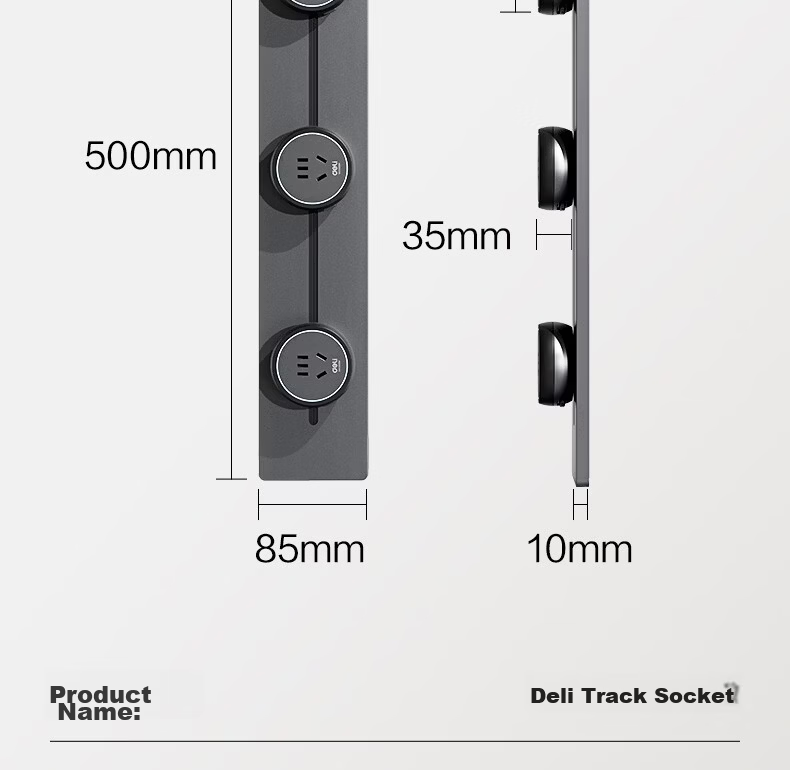 Deli Track Socket Movable Power Strip Rail Type Guide Rail Socket Sideboard Switch Socket Panel Slim 50cm + 3 Five-Hole Outlets Dusk Gray LU6105 29