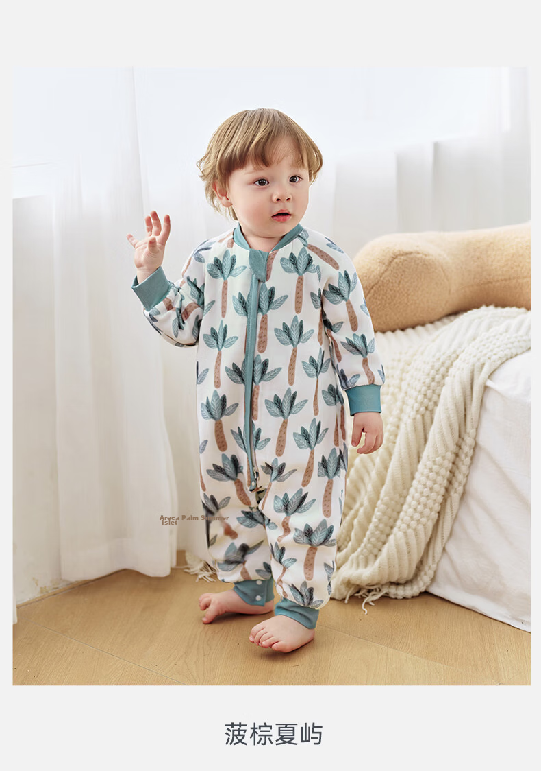 Ibaby Constant Temperature Summer Sleeping Bag Gauze Breathable Anti-Startle Thin Children's Sleeping Bag Double Layer Gauze Green Wilderness Journey 100 35