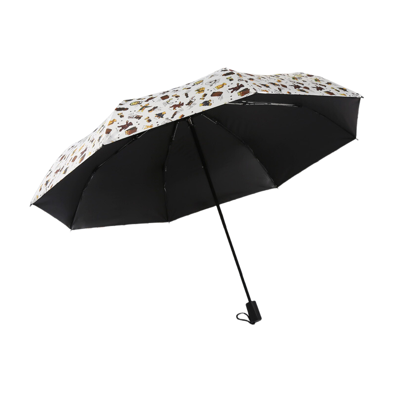 C'mon Sun Protection Umbrella, Three-Fold, for Sunny And Rainy Days, Sunshade Umbrella for Women, Cartoon Design, Black Gel Coating, UV Protection UPF50+, Foldable Umbrella, Teddy Bear Three-Fold Umbrella