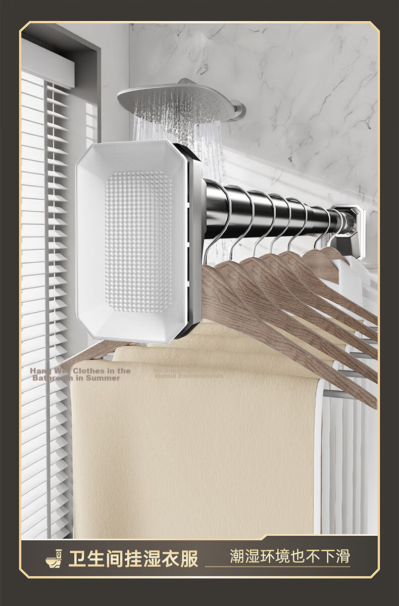 MYMOODHOUSE No-Drill Adjustable Stainless Steel Clothes Drying Rod Balcony Laundry Rack Bathroom Hanging Rod Support 260-350cm 12