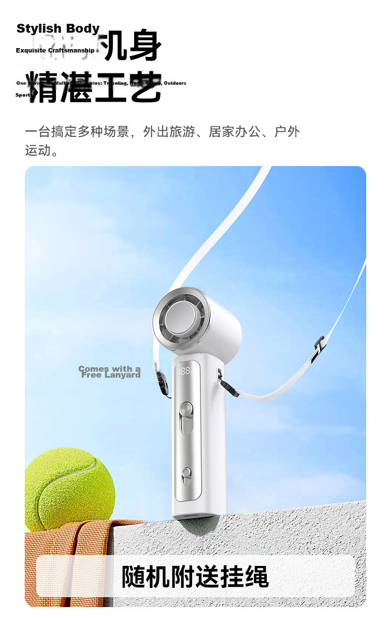BIAZE Handheld Mini Portable Personal Fan Desktop Dormitory Neck Hanging Cooling Fan for Baby and Kids Outdoor FS27 White 11