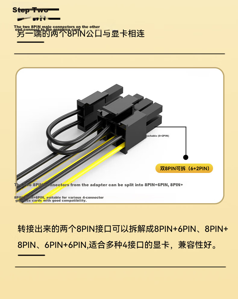 BIAZE Graphics Card Power Cable Desktop PC 8Pin Female to Dual 6+2Pin Male and Dual 8Pin Male Power Module Adapter Cable 8P Reverse Connection Cable 12
