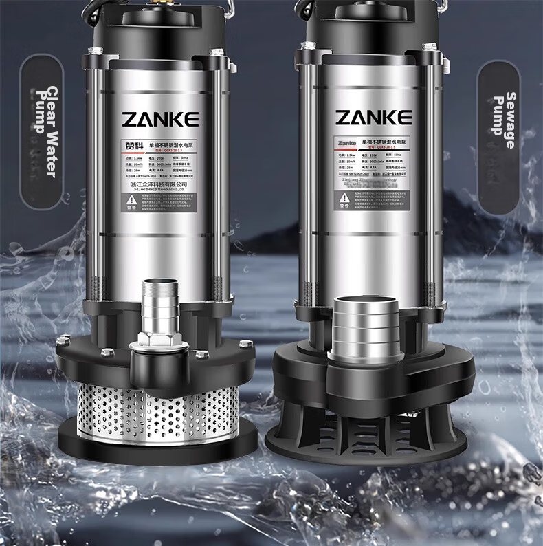 Zanke Submersible Pump Household Well Water 220V Stainless Steel 1 Inch 370W Clean Water Pump for Agricultural Irrigation 2