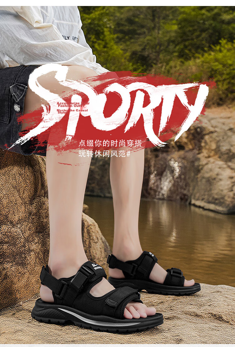 Warrior Men's Sandals 2026 Summer New Breathable Casual Beach Shoes with Velcro Outdoor Slippers Beige Black Size 44 2