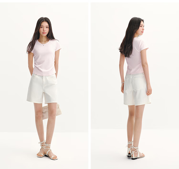 Semir Chen Duling Women's Short Sleeve T-Shirt Summer 2026 Crop Top Round Neck Slim Fit V-Neck Inner Wear 109326100003 40