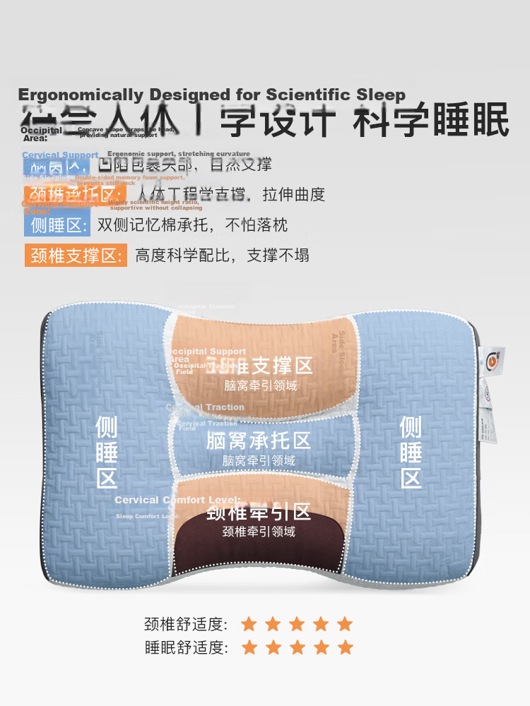CROWN Cervical Pillow Zoned Neck Support Deep Sleep Pillow for Men and Women Hotel Single Pillow Core Adult Pair (Buy 2) 8
