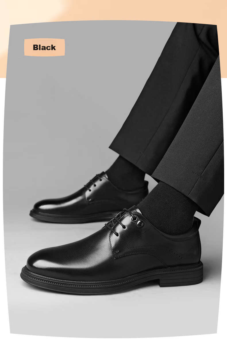 HLA Men's Leather Shoes Business Breathable Derby Black Perforated Size 42 Valentine's Day Gift HAAPXM2EAO079 14