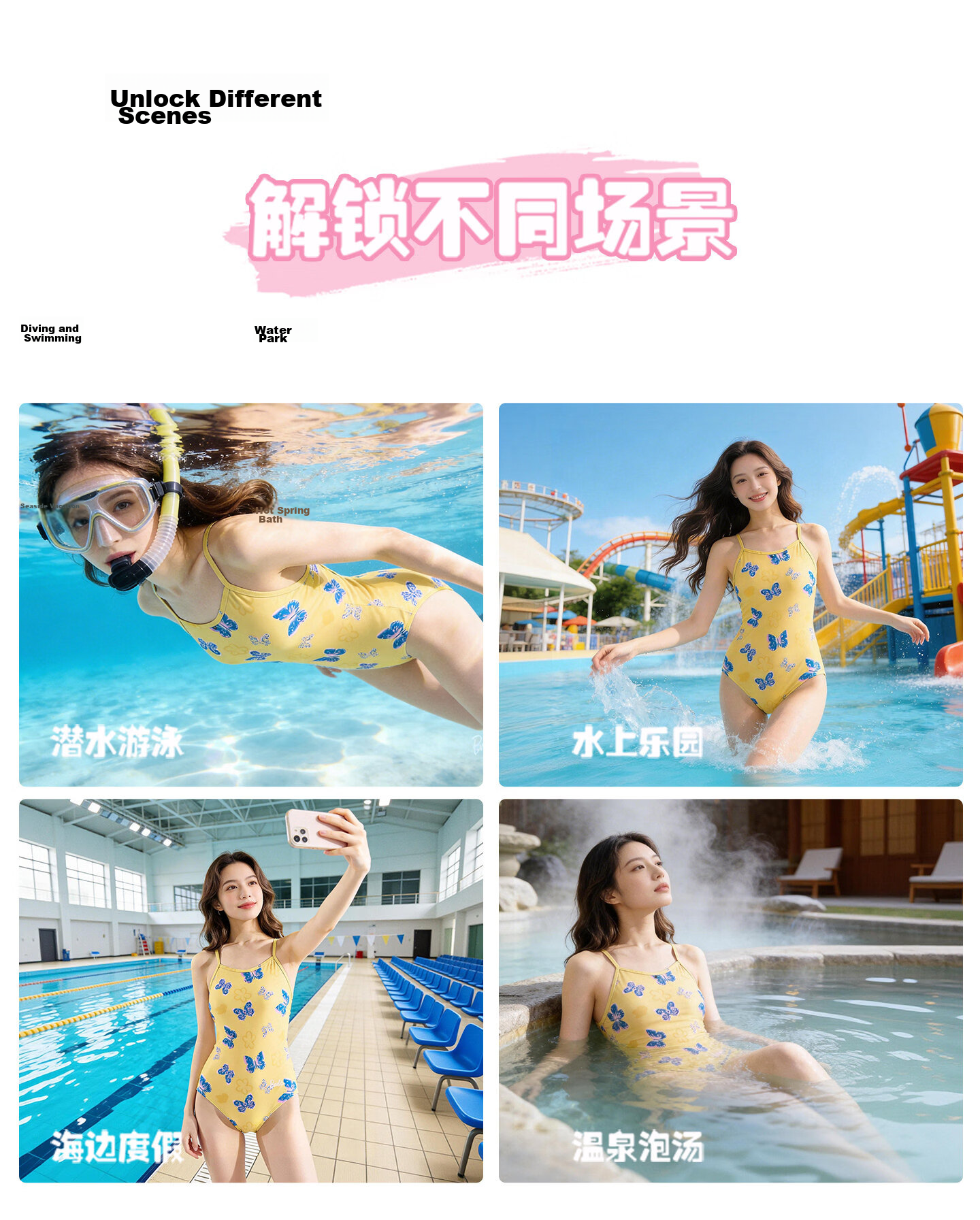 Barbie One-Piece Triangle Butterfly Swimsuit for Women Competitive Adult Slimming Pool and Resort Swimwear 14