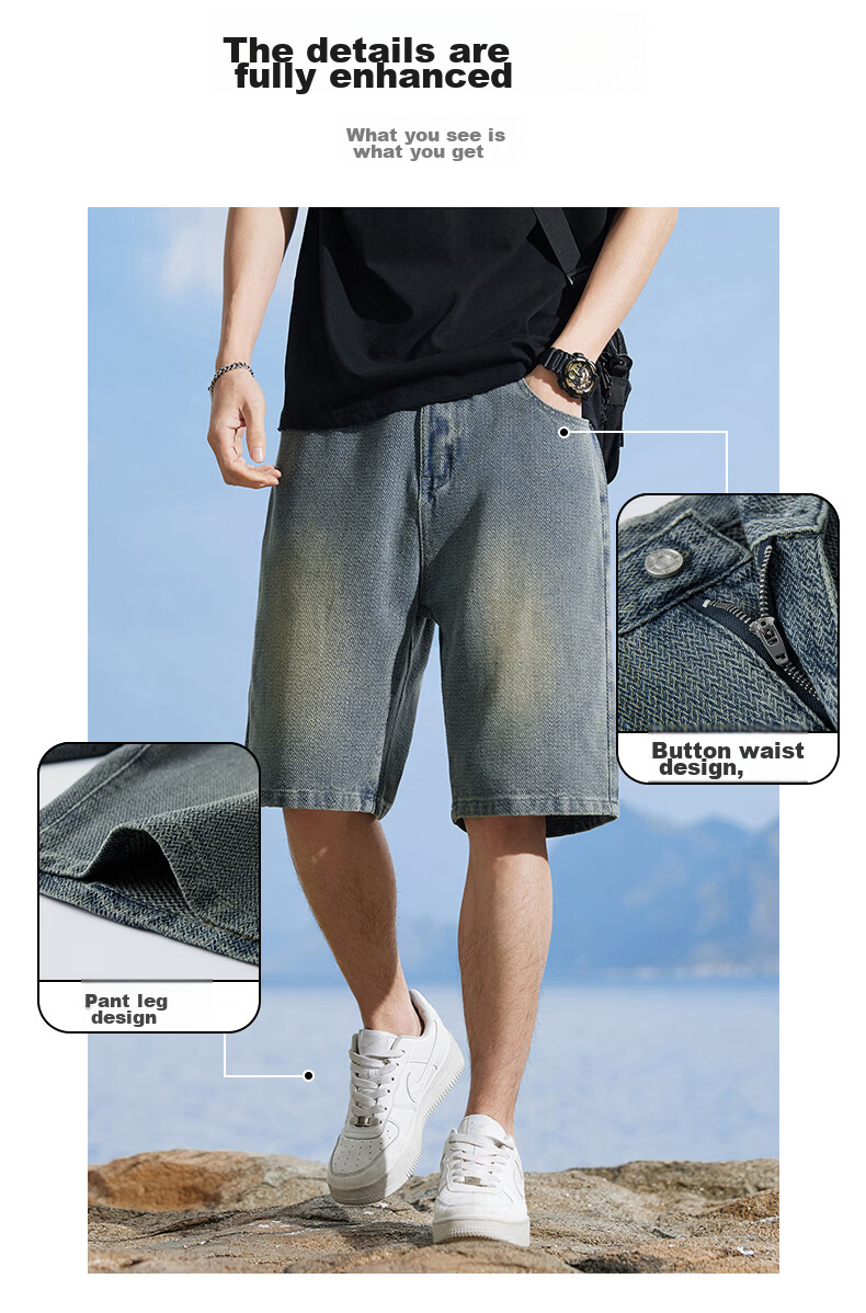 Jeanswest Men's Denim Shorts 2026 Summer Thin Starry Pattern Loose American Style Five-Point Mid-Length Shorts Light Blue 30 5