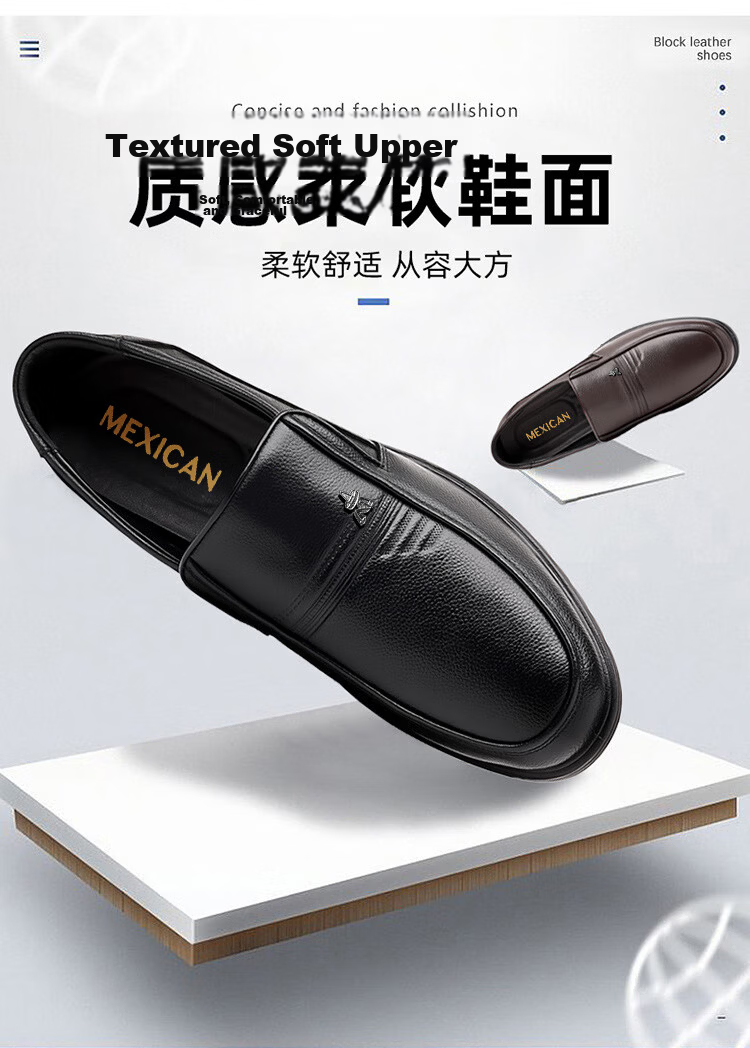 MEXICAN Autumn Winter Business Casual Men's First Layer Cowhide Dress Shoes Slip-On Loafers Black Size 37 3
