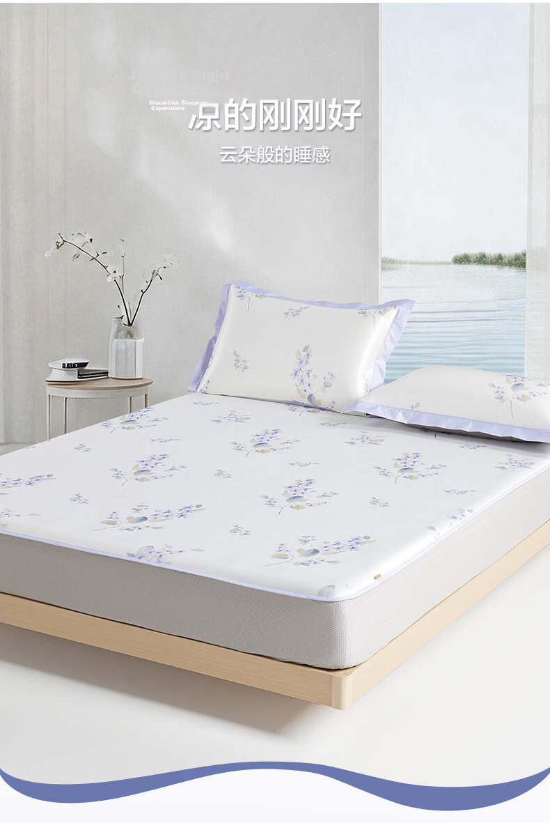 BEYOND Home Textiles Ice Silk Bedding Set of Three Pieces, Antibacterial Summer Cooling Mat Air Conditioning Mat Fitted Sheet 1.8 Meters [Washable] 4