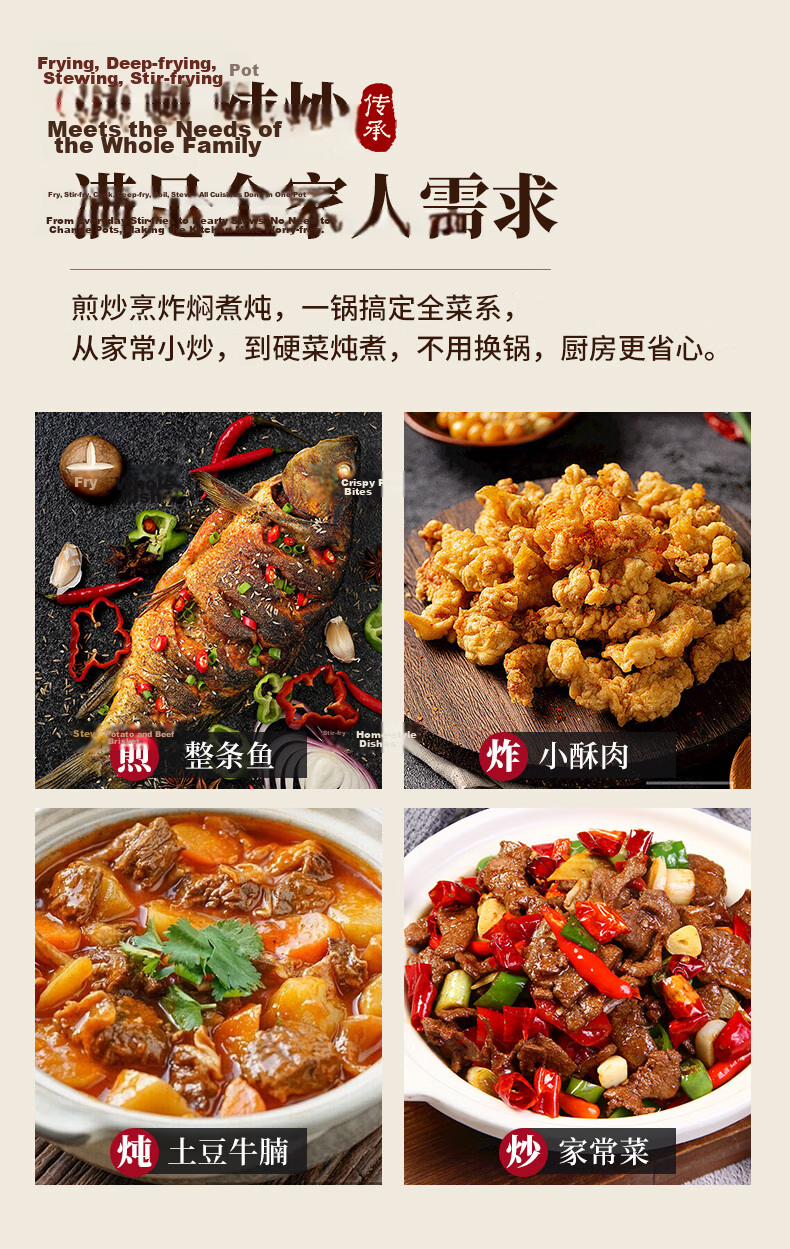 Jinchun Zhangqiu Iron Wok Non-Coated Household Stir-Fry Pan Flat Bottom Non-Stick Cast Iron Gas Stove Compatible Seasoned 8