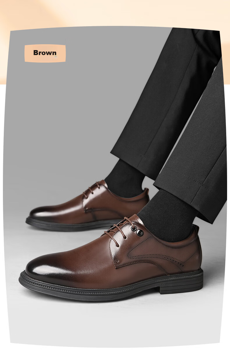 HLA Men's Leather Shoes Business Breathable Derby Black Perforated Size 42 Valentine's Day Gift HAAPXM2EAO079 11
