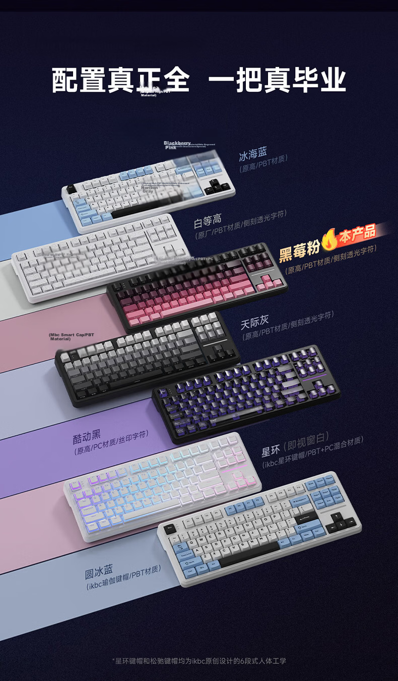 Ikbc Answer 87 Three-Mode Mechanical Keyboard 87 Keys Gaming Office Typing BlackBerry Pink Mahjong Switch 42g 3