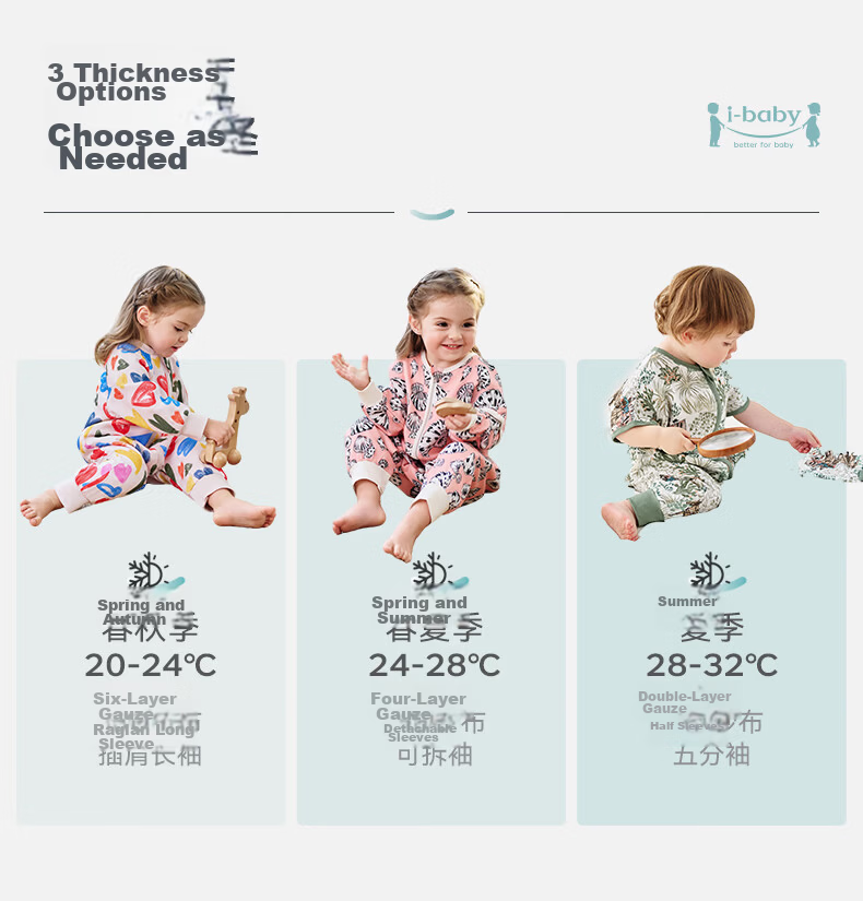Ibaby Constant Temperature Summer Sleeping Bag Gauze Breathable Anti-Startle Thin Children's Sleeping Bag Double Layer Gauze Green Wilderness Journey 100 20