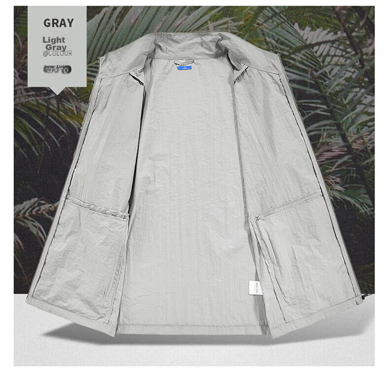 JEEP SPIRIT Men's Summer Sun Protection Jacket Lightweight Breathable Outdoor Stand Collar Loose Sunproof Coat 2518 Khaki 2XL 13