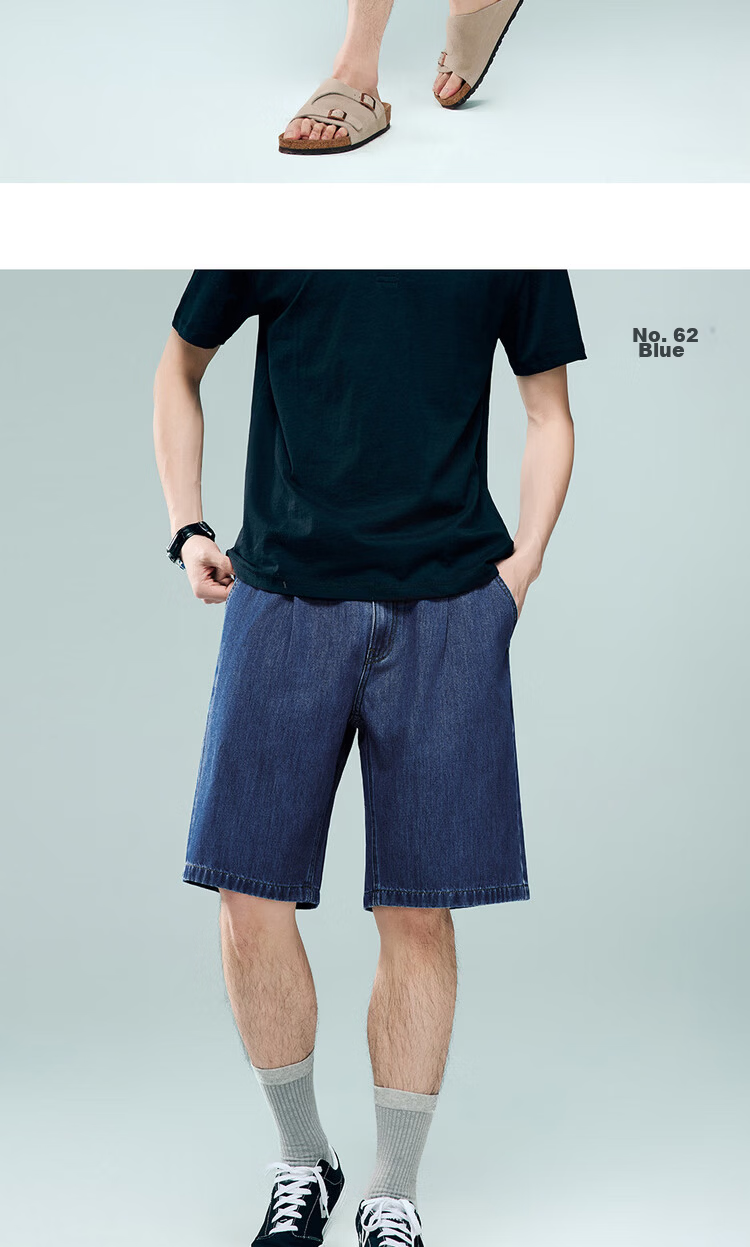Giordano Men's New Soft Denim Straight Leg Pants Washed Semi-Elastic Waist Denim Shorts 13106306 16