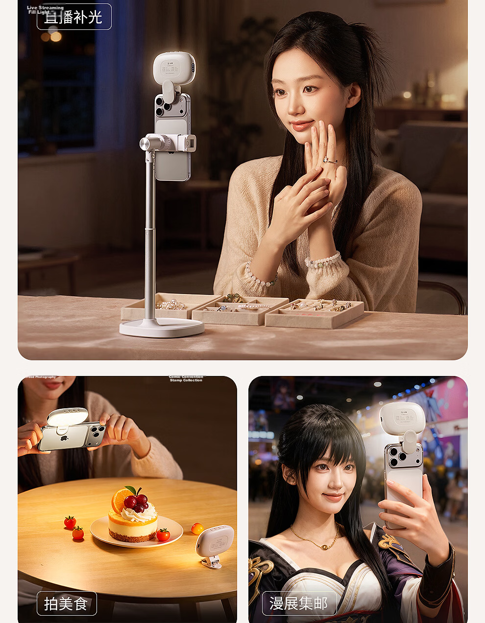 Meiyibo Mobile Phone Fill Light Selfie Video Beauty Face Light Mini Portable Live Streaming Face Lighting Rechargeable Outdoor LED Eye Protection Handheld Soft Light Universal 12