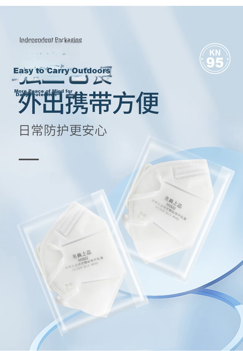 Mingdian Shangpin KN95 Mask M9502 50pcs/Box Individually Packaged Headband Five-Layer No Exhalation Valve Flu Protection Virus Droplets/Bacteria/Smog/Dust Storm/Odor/Dust White 5