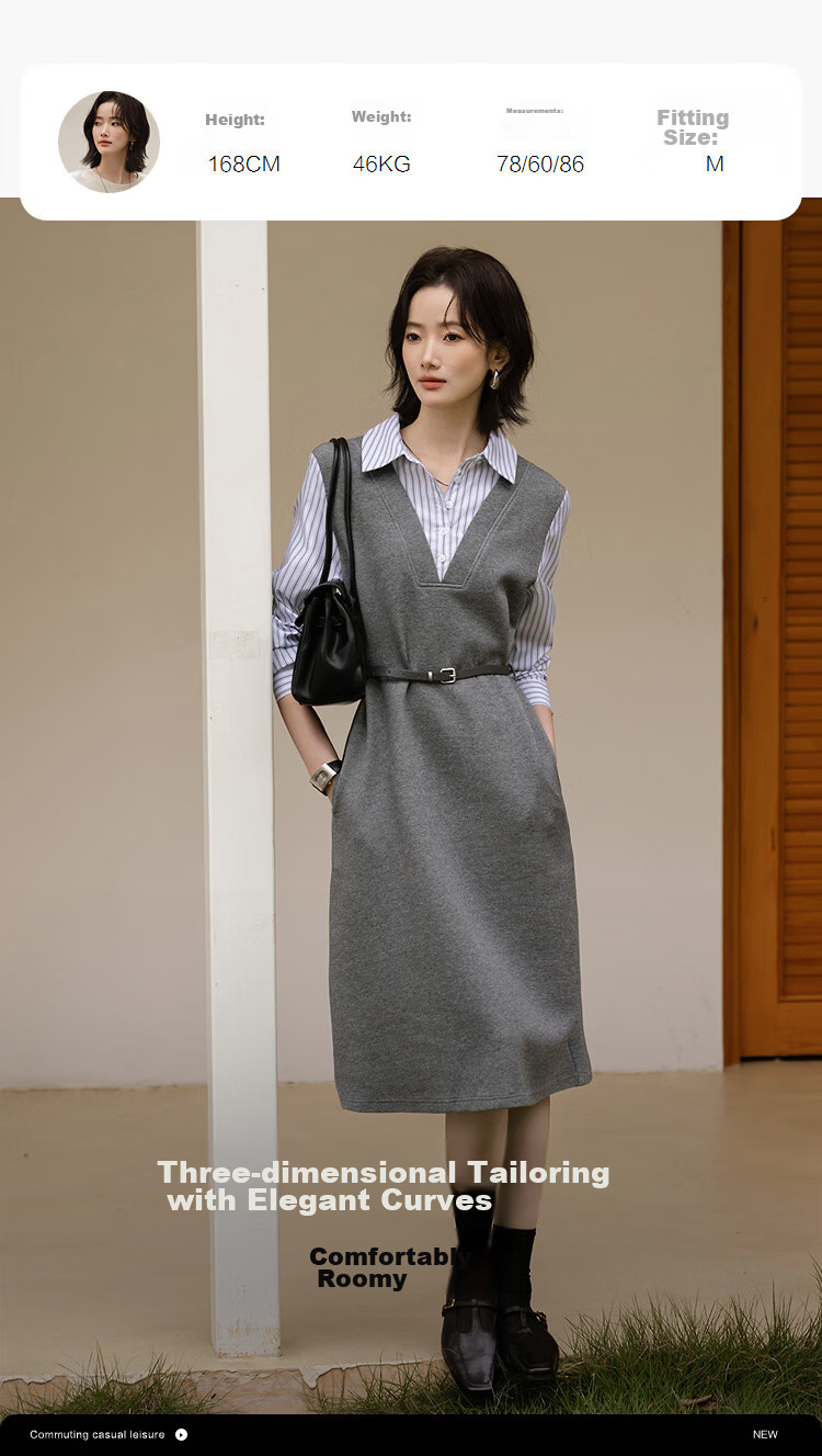 Demana [Cloud Oxygen Cotton Blend] Spring Smart Commuter Two-Piece Style Lapel Loose Mid-Length Women's Dress 9