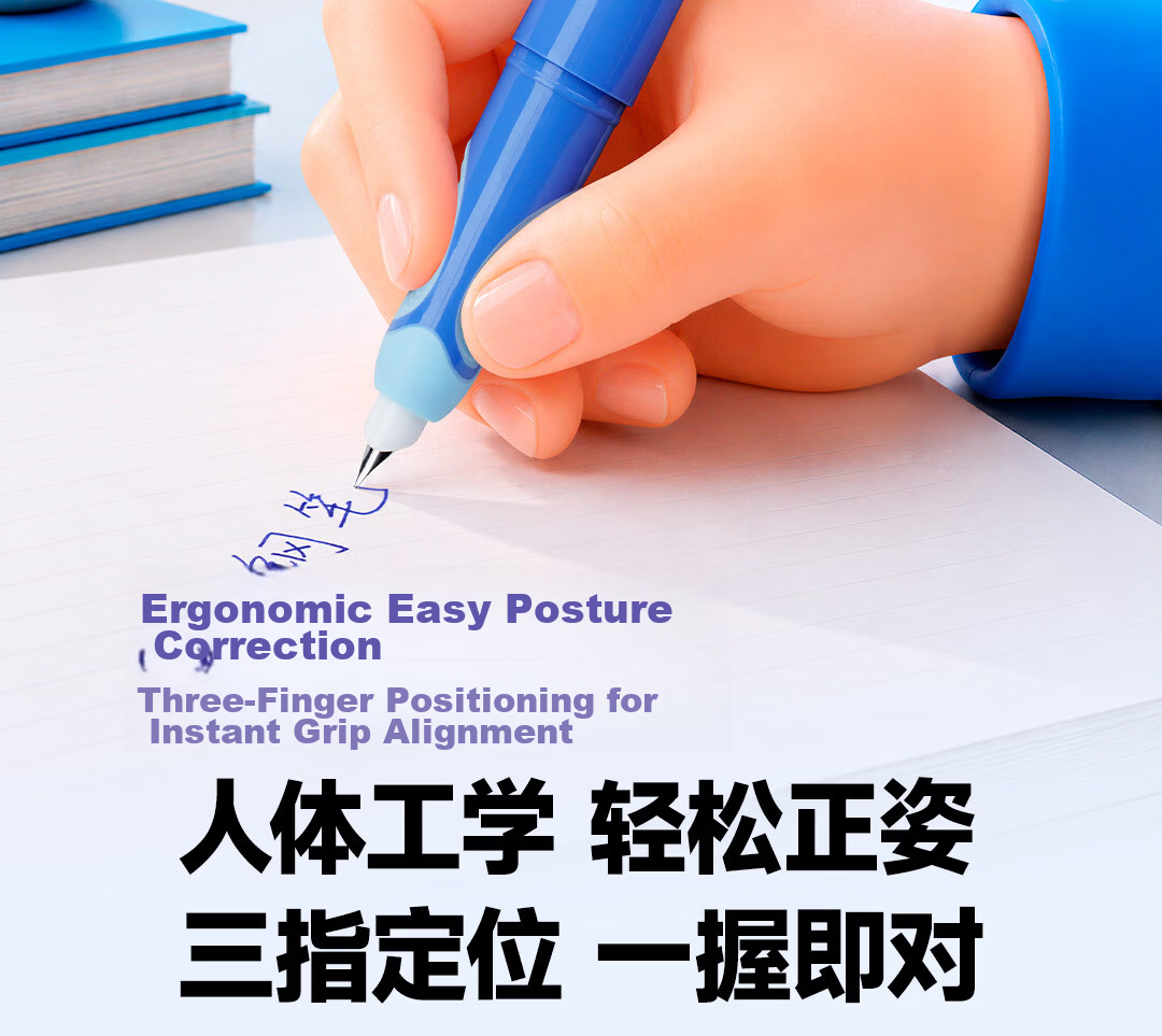 Dianshi Deep Sea Capsule Little Penguin Posture Correction Fountain Pen for Primary School Children with Replaceable Ink Cartridge, Calligraphy Practice Pen EF Fine Nib 789 Pink Long Barrel, Magic Era 7