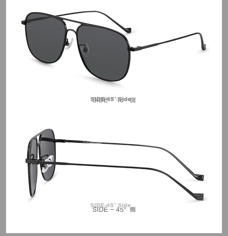 Pulais Pilot Sunglasses Pure Titanium Ultra-Light HD Polarized Men's Driving Fashion Sunglasses Black Frame Gray Lens 17
