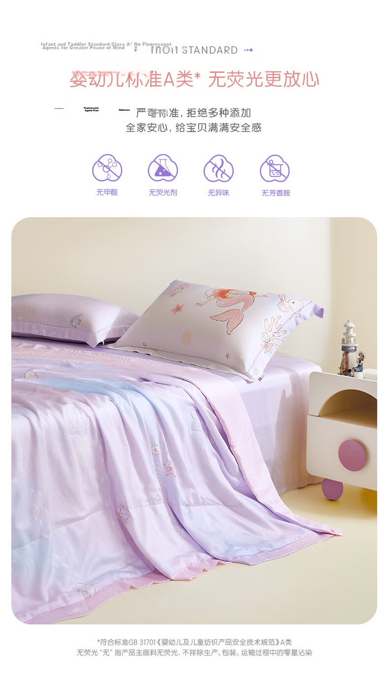 Luolai Children's Infant Class A Tencel Mulberry Silk Quilt Washable Air Conditioning Quilt Summer Cooling Quilt Children's Double Quilt 200*230cm 3