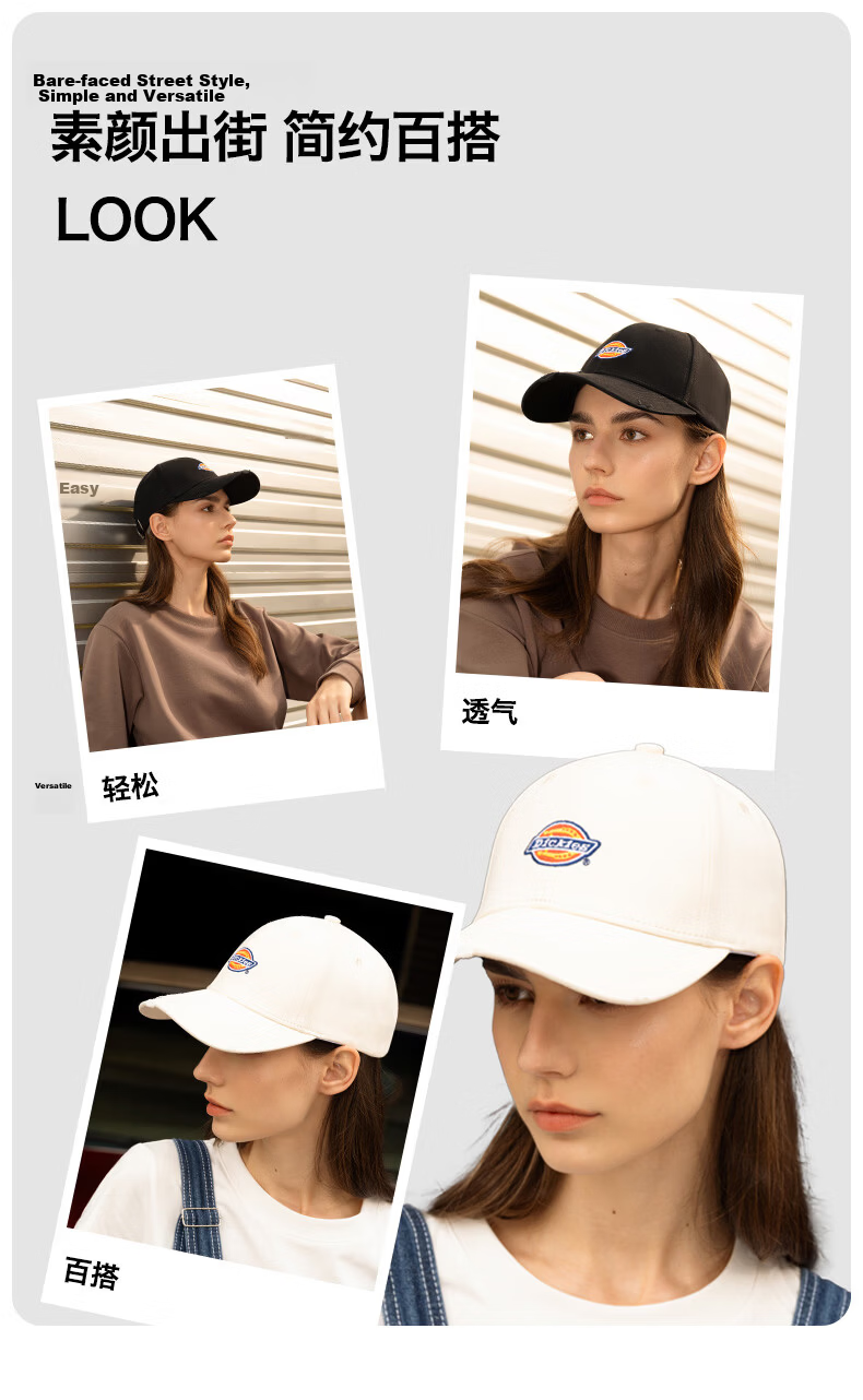 Dickies Hard Top Embroidered Baseball Cap Unisex Adjustable Sunshade Sports Casual Hat Gray 4