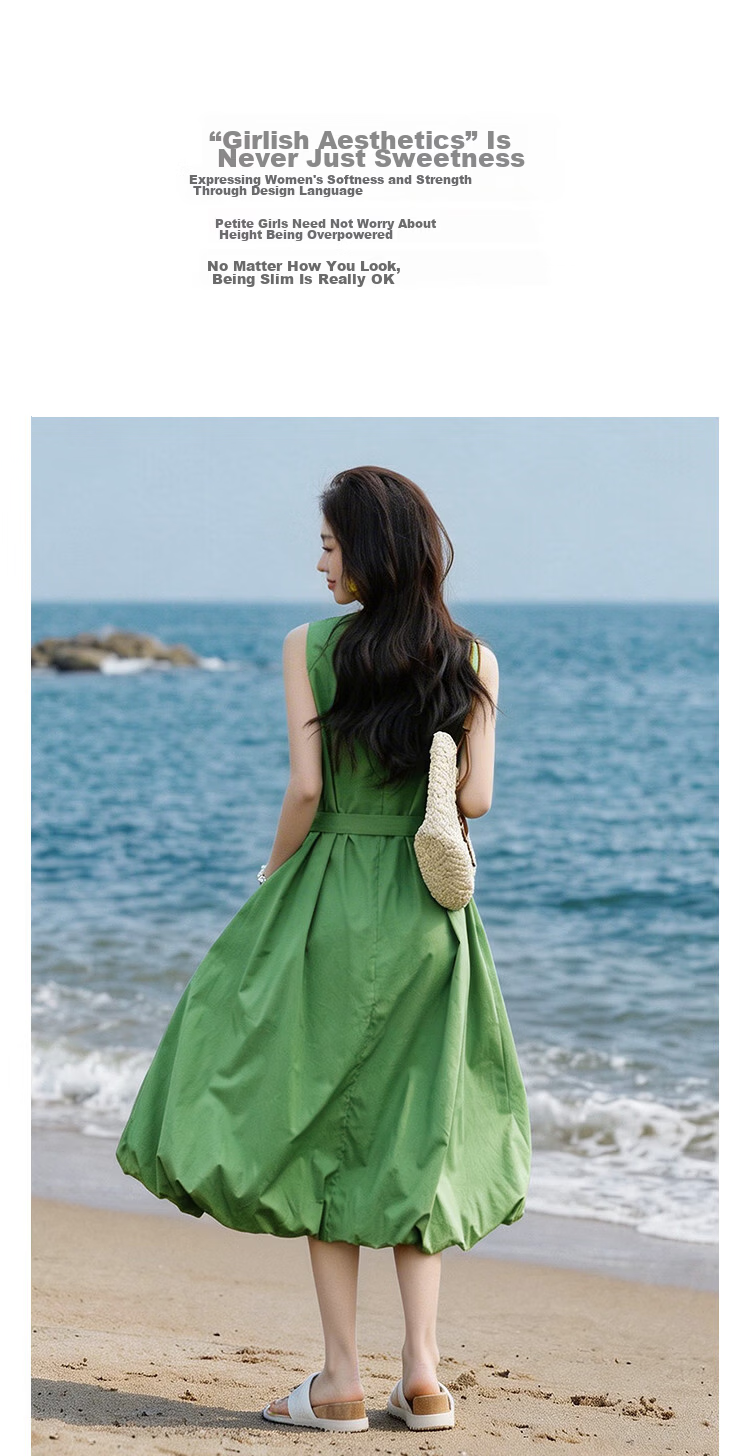 Demana Fresh Cotton Summer Breathable Sleeveless Round Neck Slimming A-Line Dress for Women 6