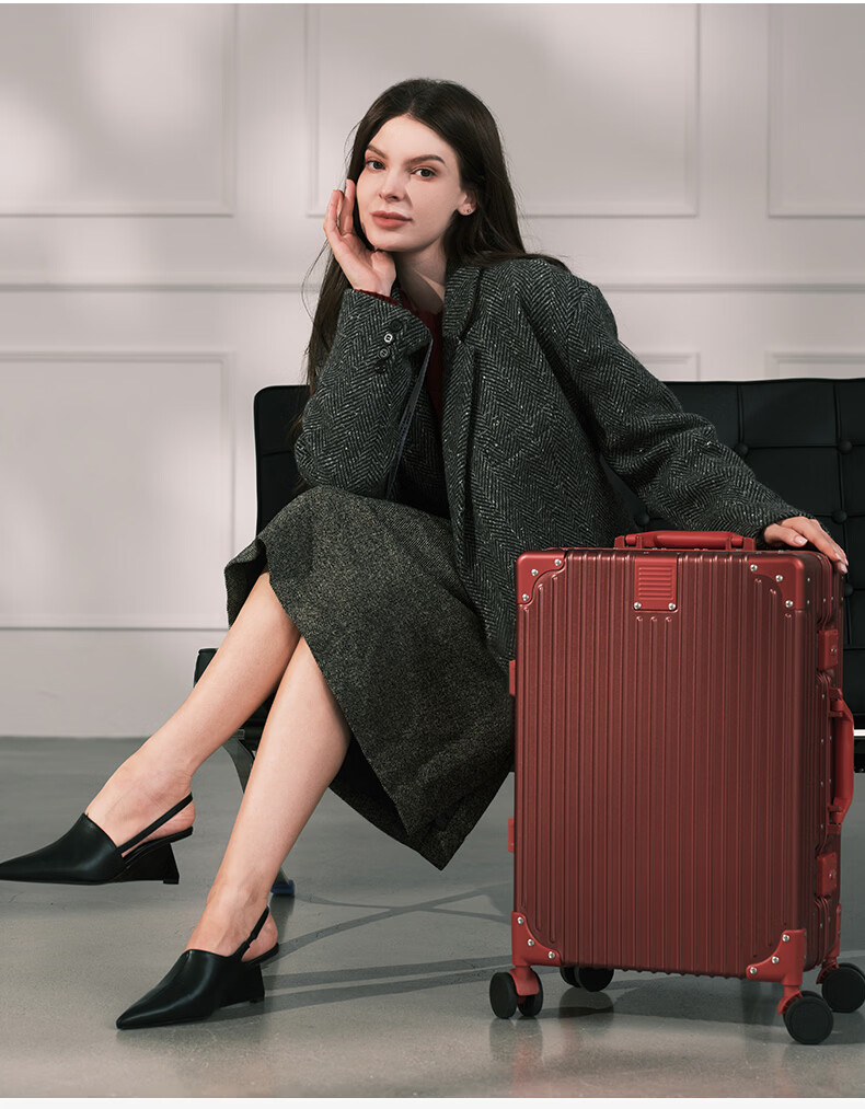 ELLE France 20-inch Black Fashion Aluminum Frame Trolley Suitcase with Spinner Wheels TSA Lock Travel Luggage 12