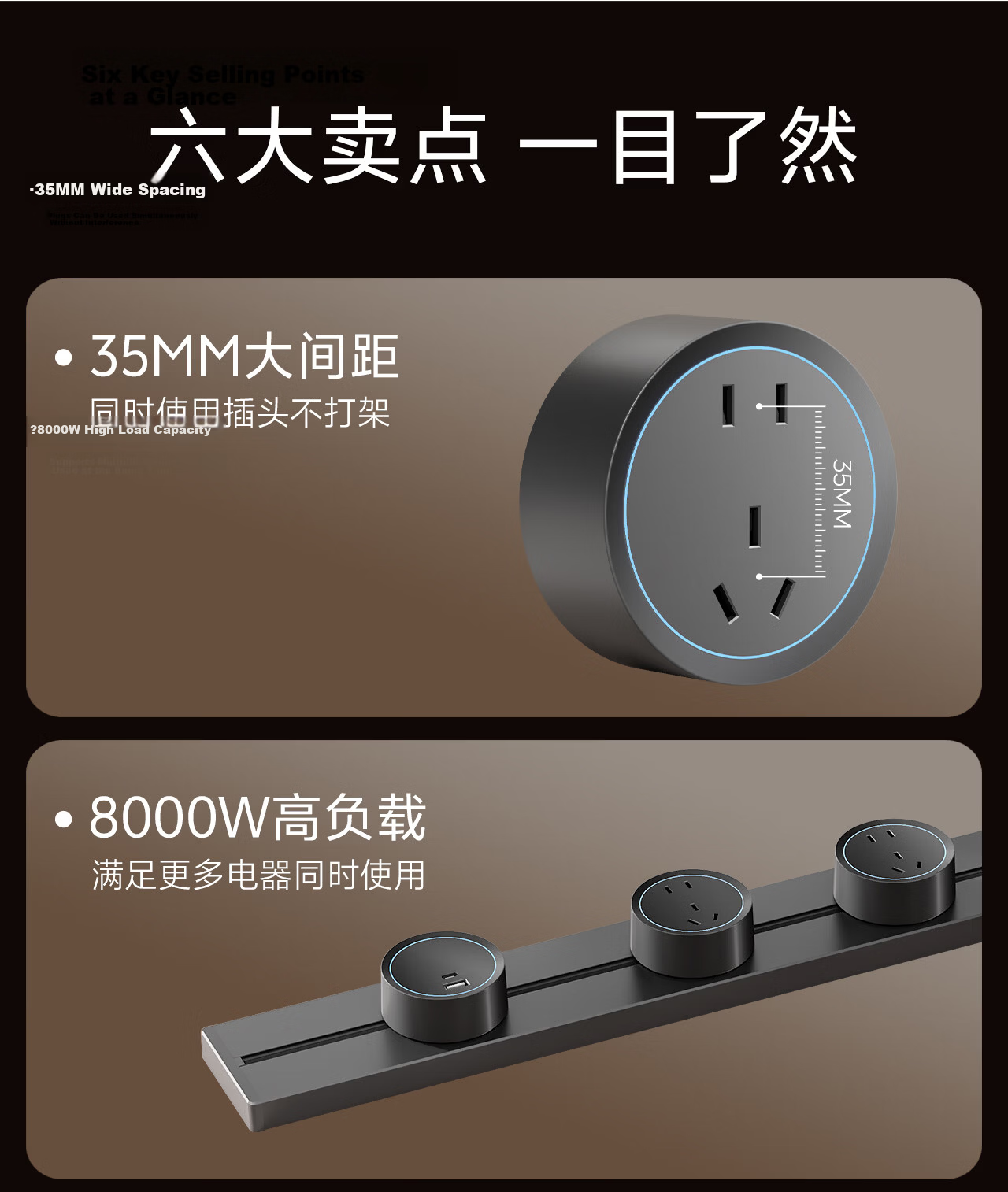 PNTU Slim Track Socket Surface-Mounted No Slot Required, 8000W High Power Sliding Rail Track Mobile Sideboard Guide Rail 100cm + 5 Adapters, Space Gray 2
