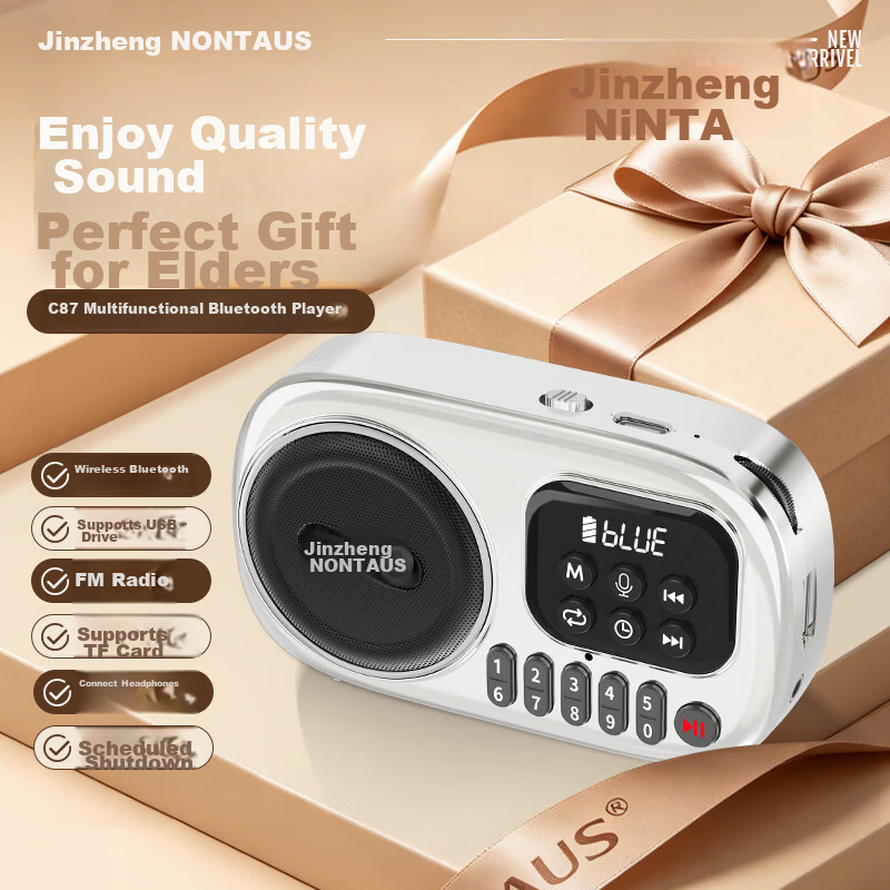 Jinzheng C87 Multifunctional Bluetooth Player Elderly Radio Portable Speaker FM Radio Card U Disk Portable Speaker Gift for Elders Outdoor Walking Home Theater Player
